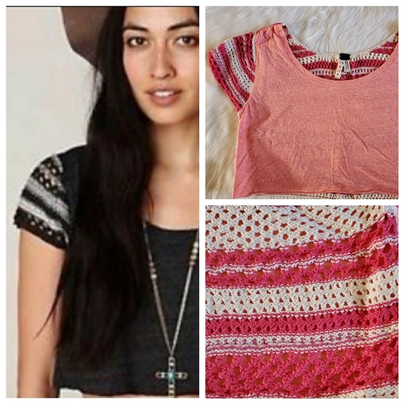 Free People Tops - Free People Crochet Back Crop Top Size XS EUC
